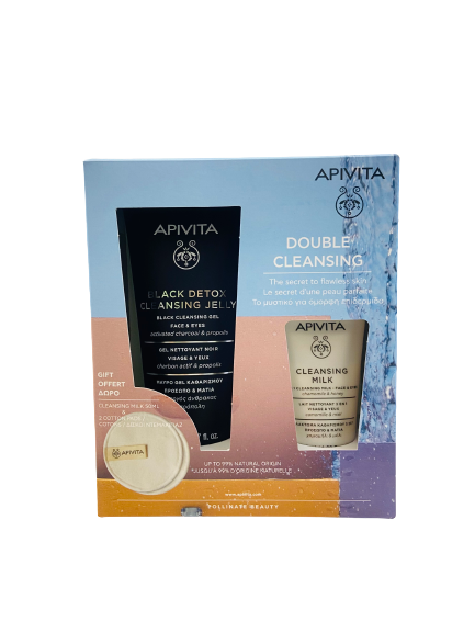 APIVITA Double Cleasing set (Black detox gel za čišćenje 150ml+Mlijeko 50ml)