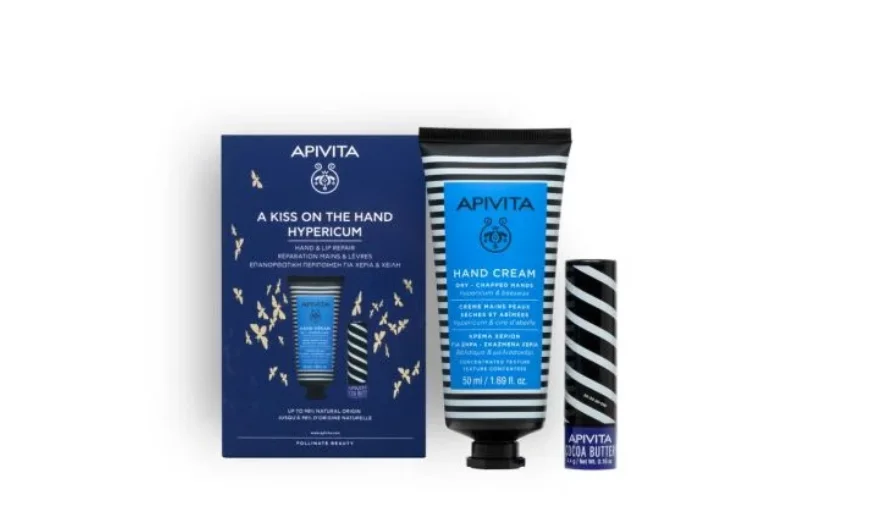 APIVITA Krema za ruke s kantarionom 50ml + Balzam za usne s kakao puterom 4,4g PROMO SET