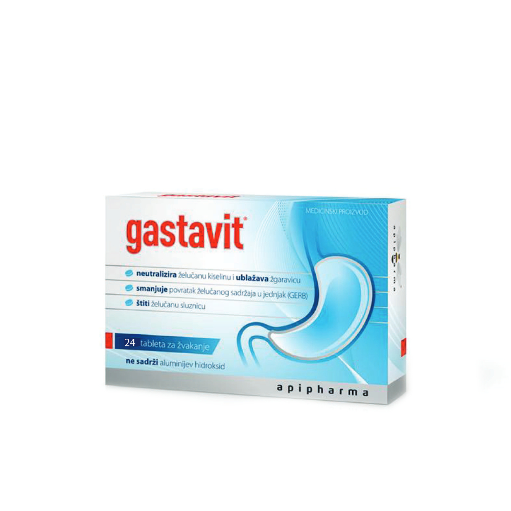 APIPHARMA GASTAVIT TABLETE ZA ŽVAKANJE a 24, Neutralizira želučanu kiselinu i ublažava žgaravicu