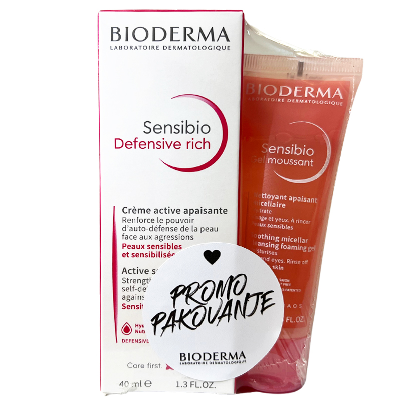 BIODERMA Sensibio Defensive bogata krema 40ml+Sensibio pjenušavi gel 45ml GRATIS
