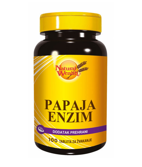 NATURAL WEALTH Papaja enzim 250 tableta za žvakanje, Olakšava probavu i metabolizam masti i ugljikohidrata